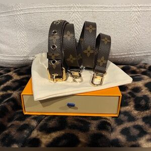 Monogram Adjustable Leather Strap - Brown & Gold